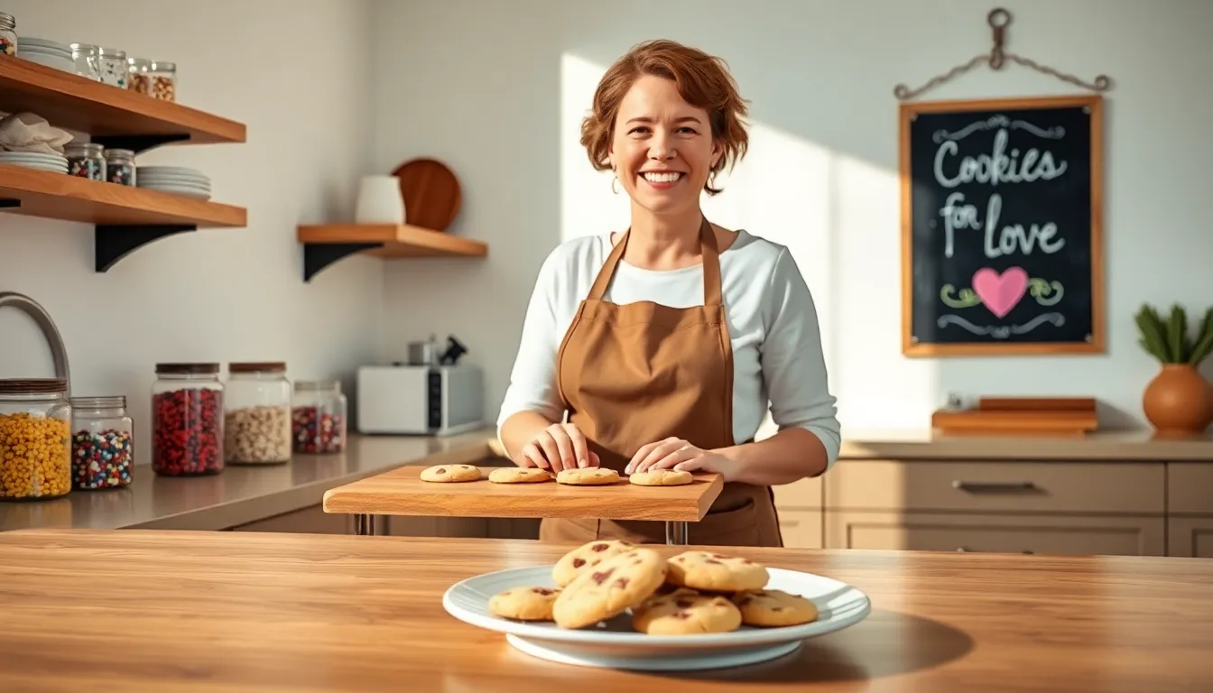 Mary baking cookies in a warm, inviting kitchen.