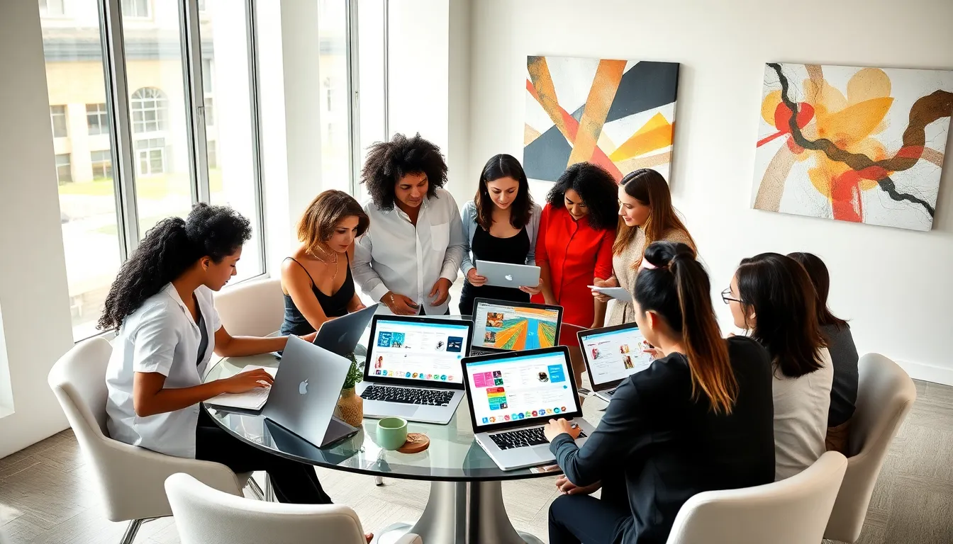 diverse team collaborating on event planning in a modern office.